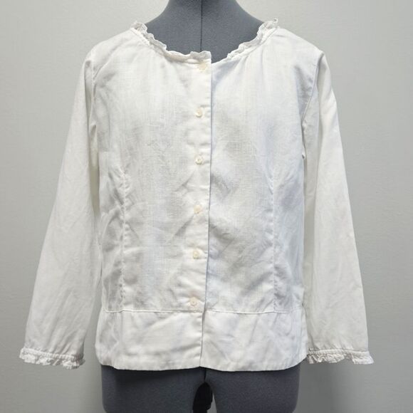 Eddie Bauer Vintage 100% Linen Peasant Blouse White Button Up Woman's Small - Picture 1 of 8